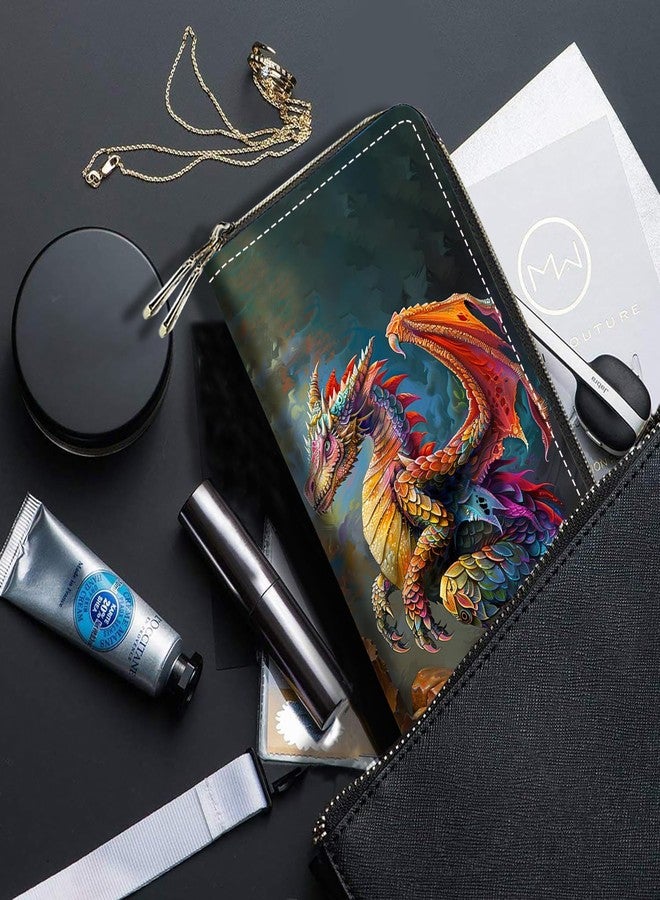 FQTBCEARI Colorful Dragon Print Women Large Capacity Wallet PU Leather Double Zipper Clutch Purse for Smart Phone/Card/Coin/Cash - Image 3