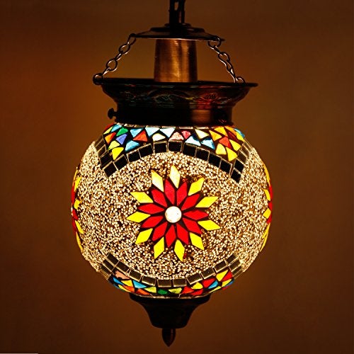earthenmetal Multicolored Glass Mosaic LED Round Hanging Lamp - 50W, Modern Home Lighting Fixture (Pack of 1) - Image 1