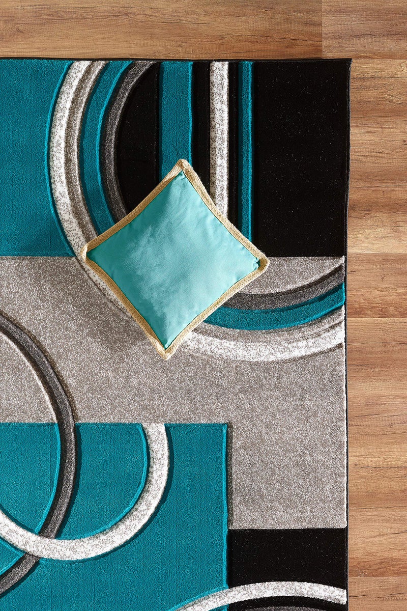 GLORY RUGS Area Rug Modern 2x7 Turquoise Soft Hand Carved Contemporary Floor Carpet with Premium Fluffy Texture for Indoor Living Dining Room and Bedroom Area - Image 4