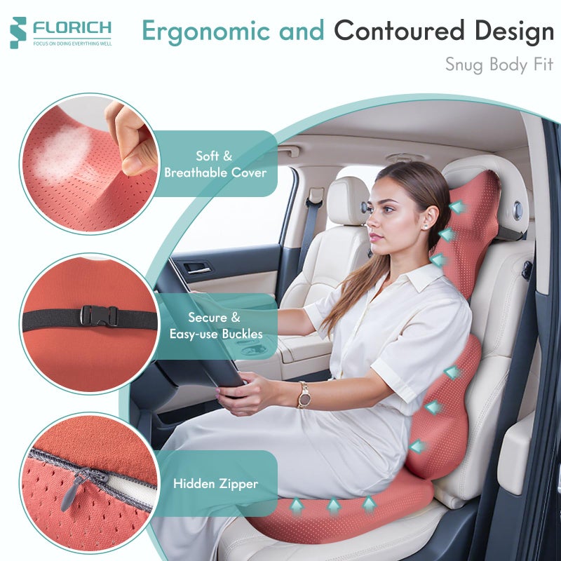 FLORICH Car Seat Cushion and Lumbar Support Pillow for Office Chair Car, Neck Headrest Pillow, Ergonomic Memory Foam, Pressure-Relieving Back Support for Car, Office Chair & Wheelchair â€“ Red - Image 2