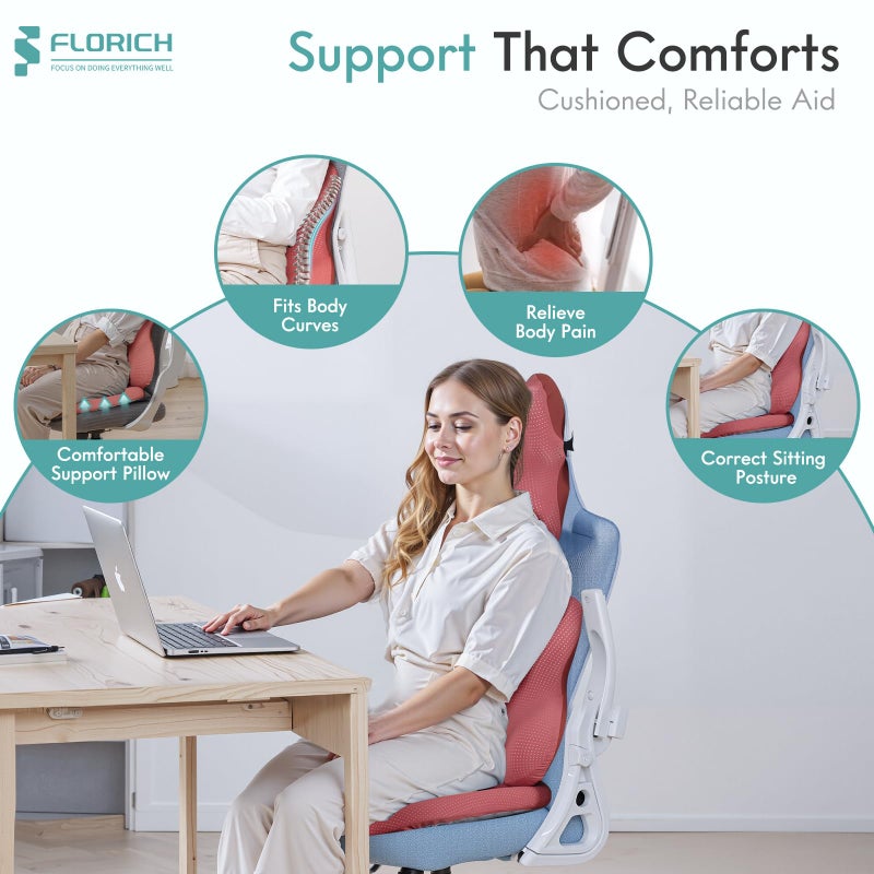 FLORICH Car Seat Cushion and Lumbar Support Pillow for Office Chair Car, Neck Headrest Pillow, Ergonomic Memory Foam, Pressure-Relieving Back Support for Car, Office Chair & Wheelchair â€“ Red - Image 4