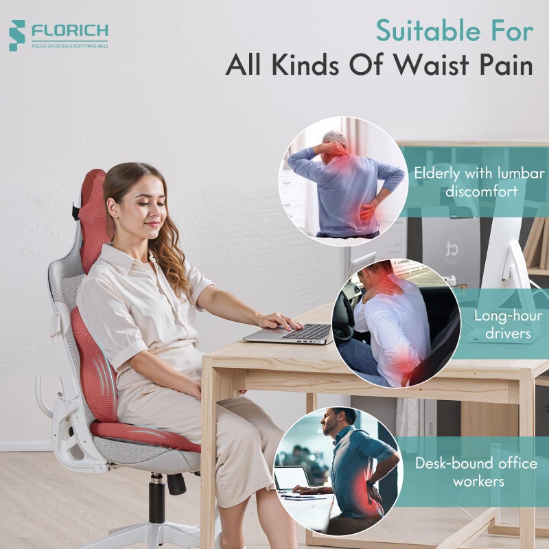 FLORICH Car Seat Cushion and Lumbar Support Pillow for Office Chair Car, Neck Headrest Pillow, Ergonomic Memory Foam, Pressure-Relieving Back Support for Car, Office Chair & Wheelchair â€“ Red - Image 5