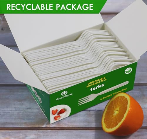 GreenWorks Heavy-duty Compostable Forks, BPI Certified 100 Count Large Disposable Cutlery Utensils Silverware Flatware Fork - Image 5