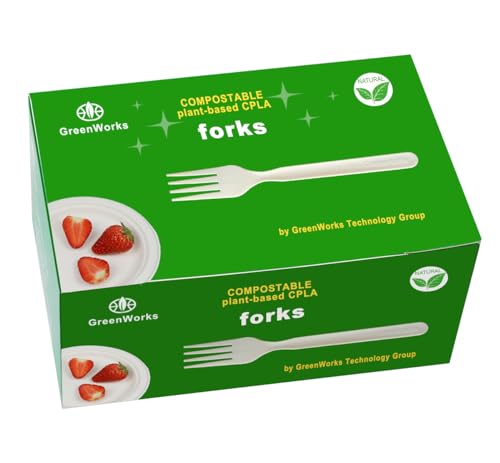 GreenWorks Heavy-duty Compostable Forks, BPI Certified 100 Count Large Disposable Cutlery Utensils Silverware Flatware Fork - Image 1