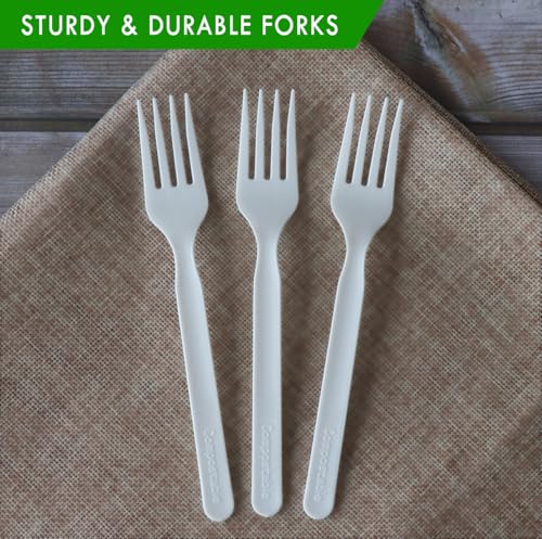 GreenWorks Heavy-duty Compostable Forks, BPI Certified 100 Count Large Disposable Cutlery Utensils Silverware Flatware Fork - Image 2