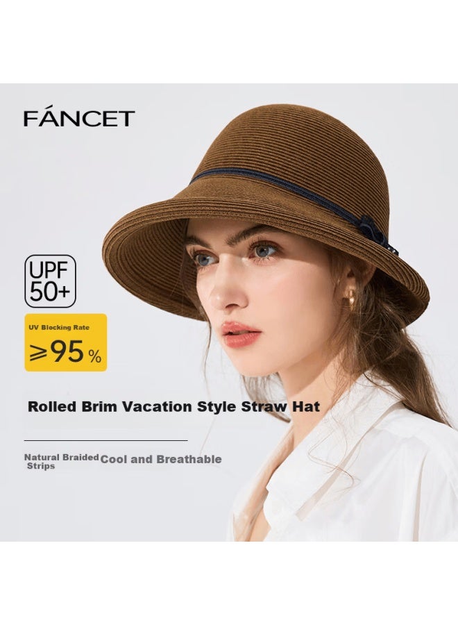 Fancet Women's Summer Foldable Elegant French Style Straw Hat Uv Protection Beach Sun Hat For Travel And Vacation - Image 1
