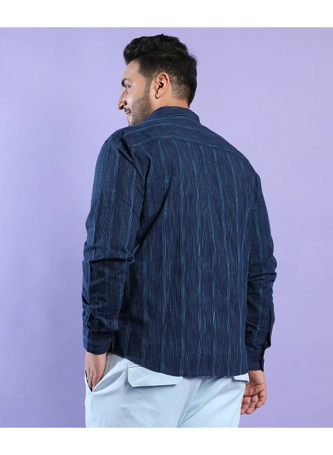 Instafab Plus Men's Navy Blue Ombre Striped Shirt