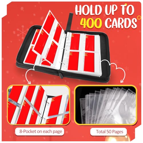 SRISE Card Binder 4 Pocket, Collectible Trading Card Albums Fits 400 Cards with 50 Removable Sleeves, Portable Trading Card Binder Collection Album Holder, Game Card Case book With Zipper for Gifts, L-Green - Image 4