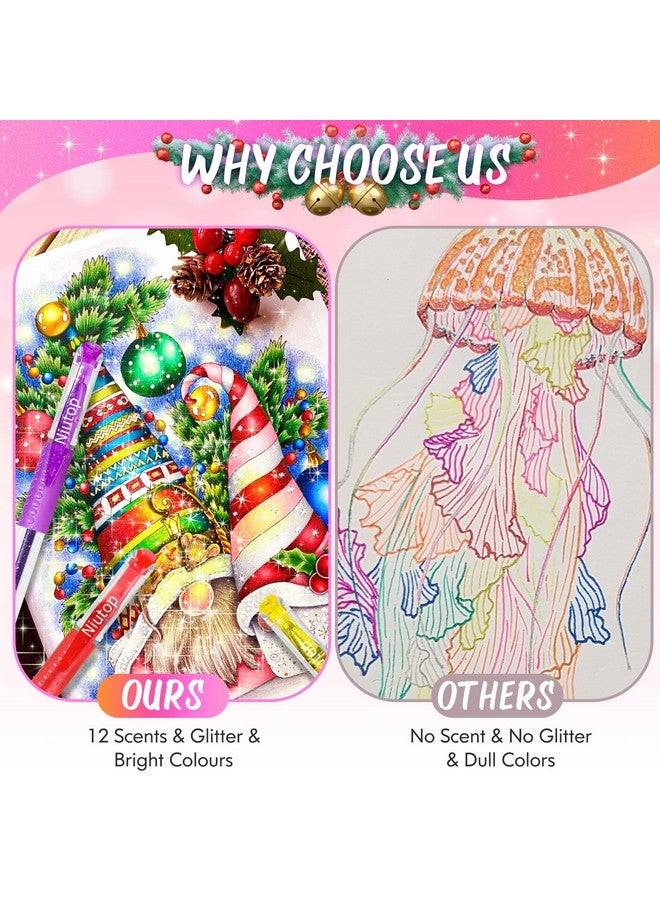 Niutop Stocking Stuffers For Kids Teens, 12-Color Scented Glitter Gel Pens, Cute Coloring Pens, Colored Marker Pen Set Fun Stationary, Scrapbook Journaling Supplies, Art Supplies, Halloween, Christmas Gifts - Image 4