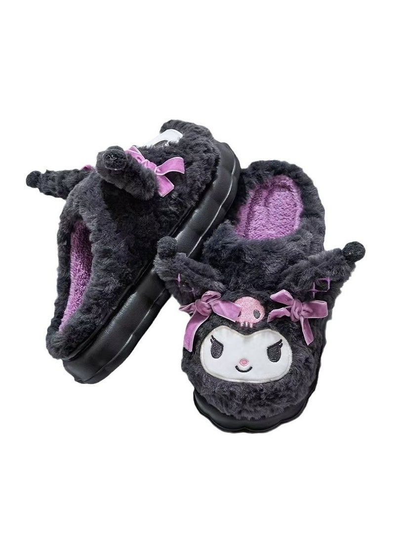 general Cute kuromi cotton slippers cute plush slippers ladies cartoon home cotton slippers silent warm shoes indoor home shoes ladies - Image 1