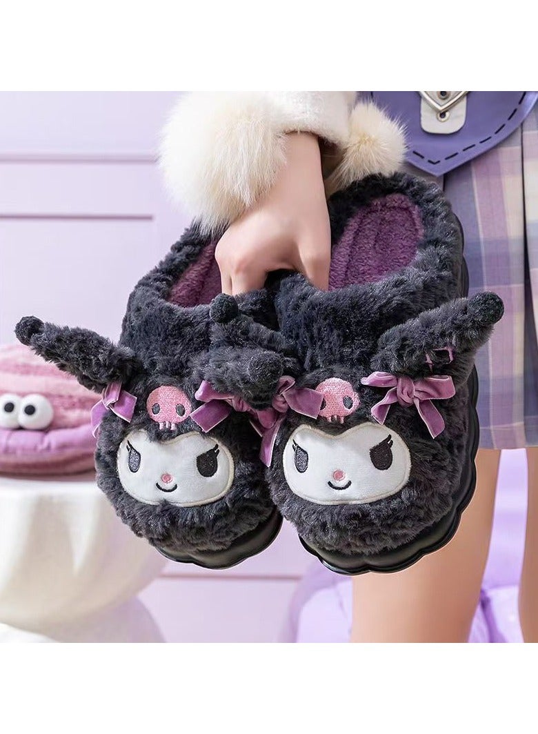 general Cute kuromi cotton slippers cute plush slippers ladies cartoon home cotton slippers silent warm shoes indoor home shoes ladies - Image 4