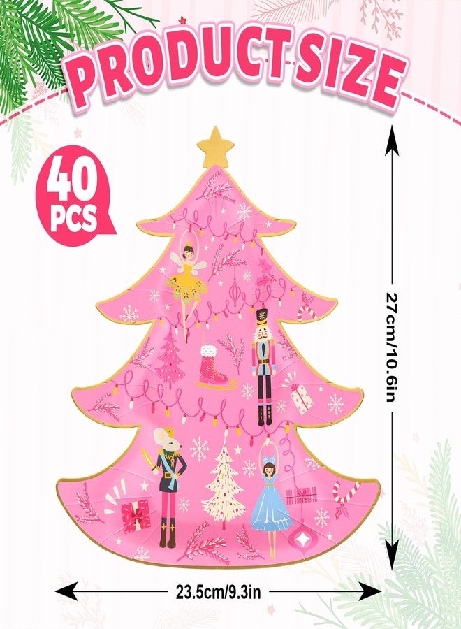 Whaline صحون ورقية عيد الميلاد 40 قطعة من واهلين، باللون الوردي مع دمى خشبية، ورق ذهبى، شجرة عيد الميلاد، صحون قابلة للتصرف، أدوات مائدة لحفلات الكريسماس، الزفاف، عيد الميلاد، حفلات الأطفال. - Image 2