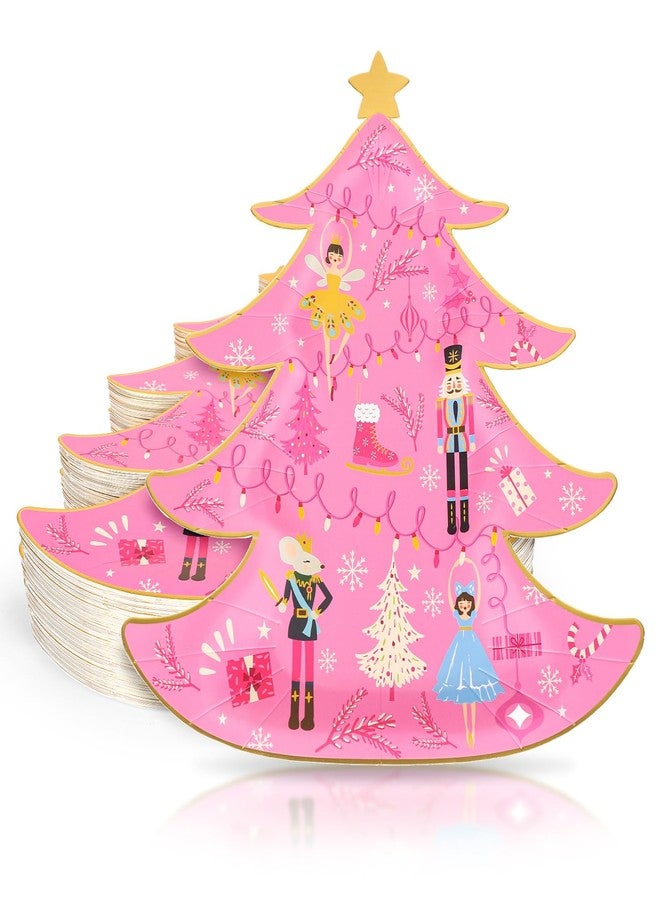 Whaline صحون ورقية عيد الميلاد 40 قطعة من واهلين، باللون الوردي مع دمى خشبية، ورق ذهبى، شجرة عيد الميلاد، صحون قابلة للتصرف، أدوات مائدة لحفلات الكريسماس، الزفاف، عيد الميلاد، حفلات الأطفال. - Image 1