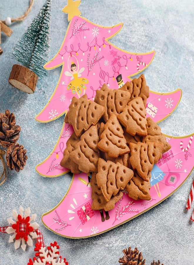 Whaline صحون ورقية عيد الميلاد 40 قطعة من واهلين، باللون الوردي مع دمى خشبية، ورق ذهبى، شجرة عيد الميلاد، صحون قابلة للتصرف، أدوات مائدة لحفلات الكريسماس، الزفاف، عيد الميلاد، حفلات الأطفال. - Image 4