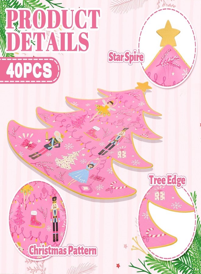 Whaline صحون ورقية عيد الميلاد 40 قطعة من واهلين، باللون الوردي مع دمى خشبية، ورق ذهبى، شجرة عيد الميلاد، صحون قابلة للتصرف، أدوات مائدة لحفلات الكريسماس، الزفاف، عيد الميلاد، حفلات الأطفال. - Image 3