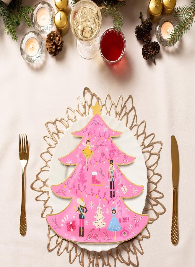 Whaline صحون ورقية عيد الميلاد 40 قطعة من واهلين، باللون الوردي مع دمى خشبية، ورق ذهبى، شجرة عيد الميلاد، صحون قابلة للتصرف، أدوات مائدة لحفلات الكريسماس، الزفاف، عيد الميلاد، حفلات الأطفال. - Image 5