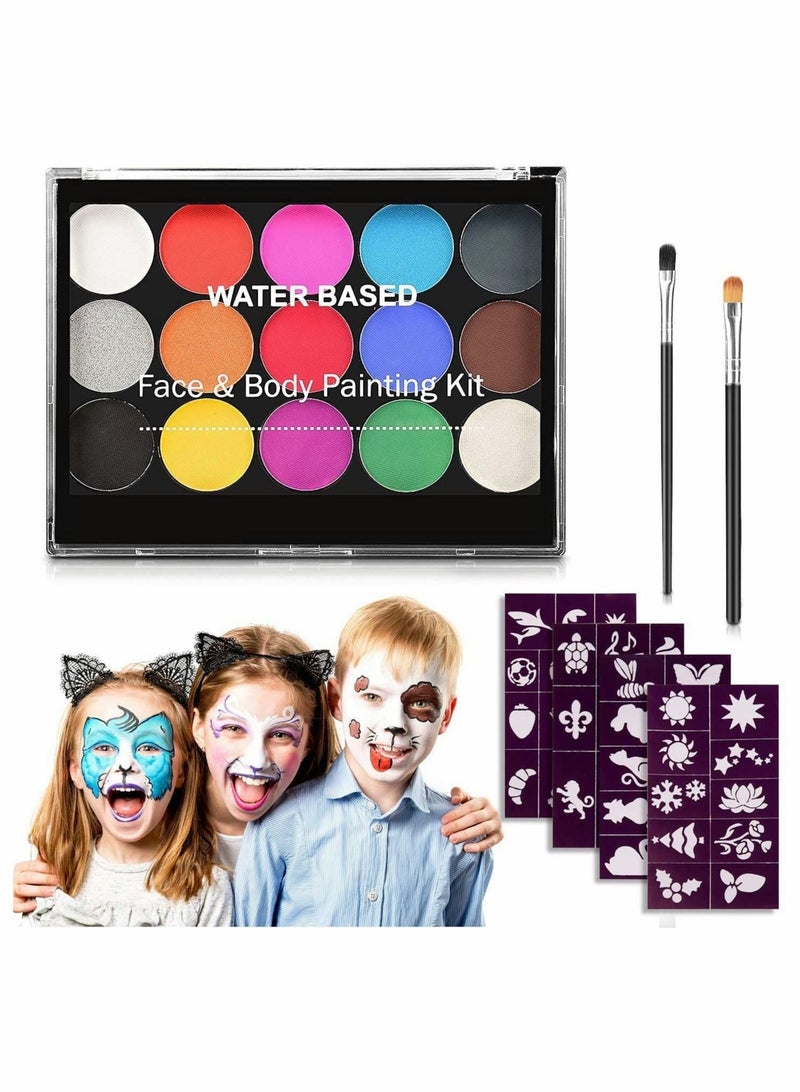 Excefore 15 Colors Face Paint Kit for Kids, Non-toxic Professional Palette Washable with Brush for Kids for Art Show, Party Colsplay Makeup Festive Face Paint - Image 1