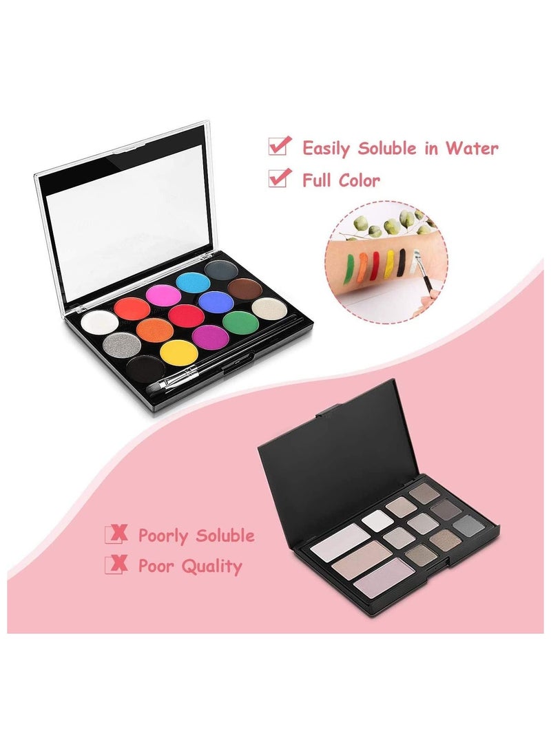 Excefore 15 Colors Face Paint Kit for Kids, Non-toxic Professional Palette Washable with Brush for Kids for Art Show, Party Colsplay Makeup Festive Face Paint - Image 5