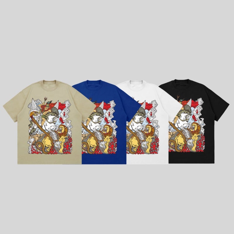 Summer Trendy Brand Short-Sleeved National Trendy Hip-Hop Graffiti Five-Sleeve T-Shirt Men'S Trendy Printed Trendy Men'S Five-Sleeve T-Shirt Mid-Sleeve - Image 2