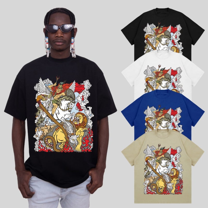 Summer Trendy Brand Short-Sleeved National Trendy Hip-Hop Graffiti Five-Sleeve T-Shirt Men'S Trendy Printed Trendy Men'S Five-Sleeve T-Shirt Mid-Sleeve - Image 3