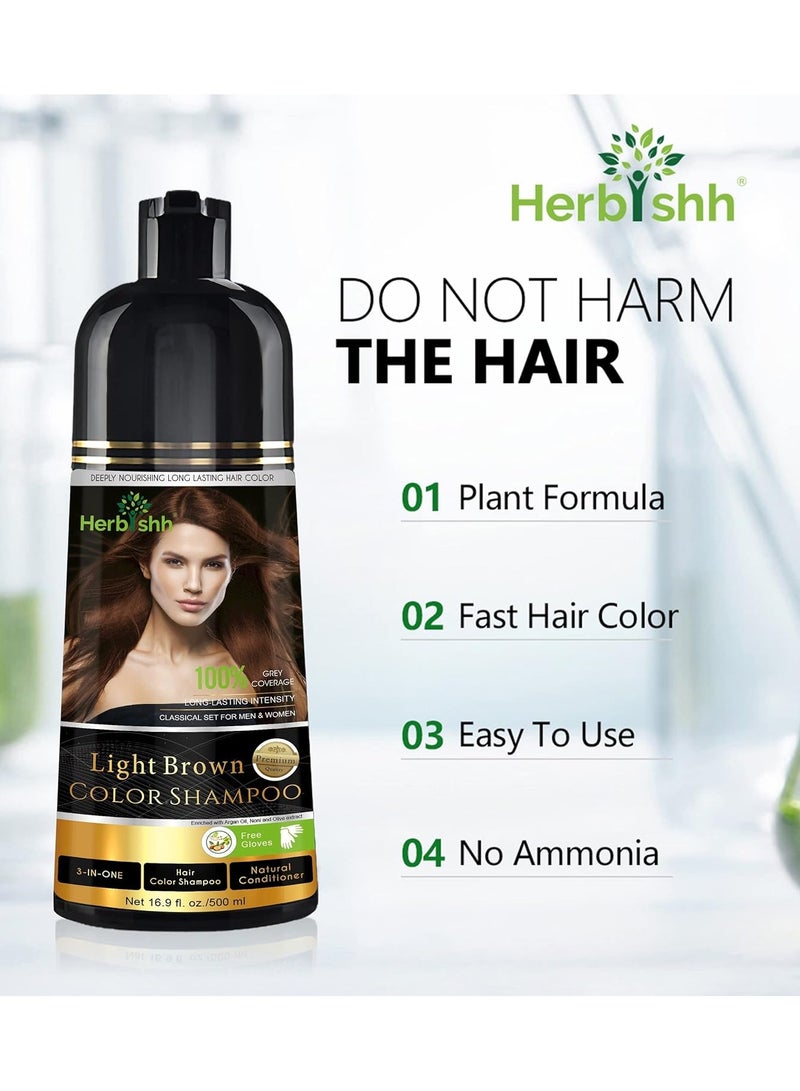 Herbishh Hair Color Shampoo For Gray Hair – Magic Hair Dye Shampoo – Colors Hair In Minutes–Long Lasting–500 Ml–3-In-1 Hair Color–Ammonia-Free | Herbishh (Light Brown) - Image 3