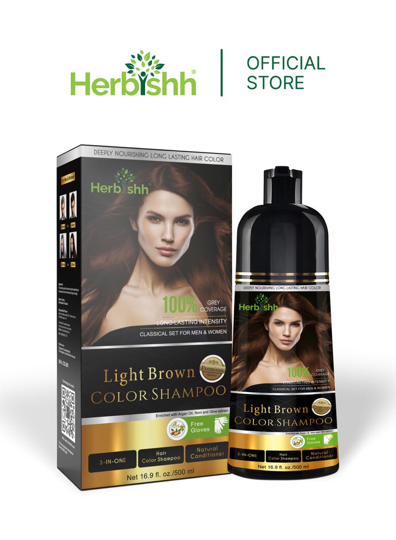 Herbishh Hair Color Shampoo For Gray Hair – Magic Hair Dye Shampoo – Colors Hair In Minutes–Long Lasting–500 Ml–3-In-1 Hair Color–Ammonia-Free | Herbishh (Light Brown) - Image 1
