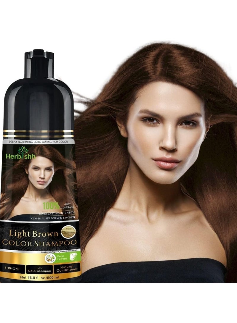 Herbishh Hair Color Shampoo For Gray Hair – Magic Hair Dye Shampoo – Colors Hair In Minutes–Long Lasting–500 Ml–3-In-1 Hair Color–Ammonia-Free | Herbishh (Light Brown) - Image 4