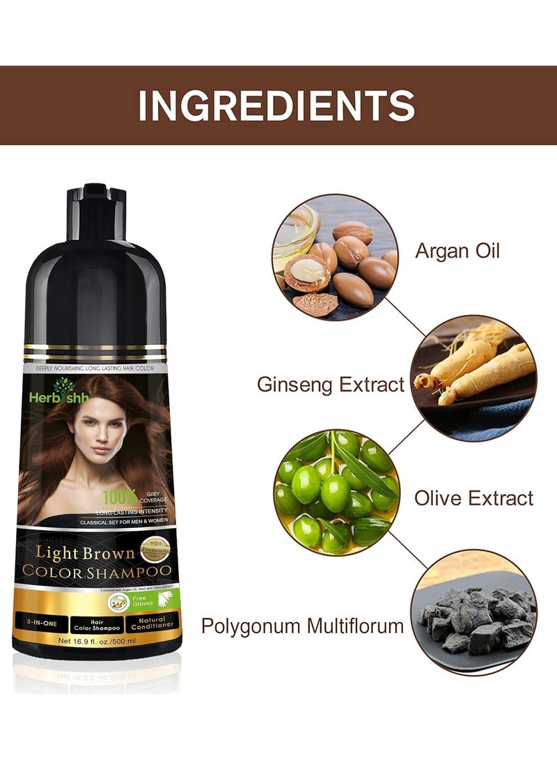 Herbishh Hair Color Shampoo For Gray Hair – Magic Hair Dye Shampoo – Colors Hair In Minutes–Long Lasting–500 Ml–3-In-1 Hair Color–Ammonia-Free | Herbishh (Light Brown) - Image 5