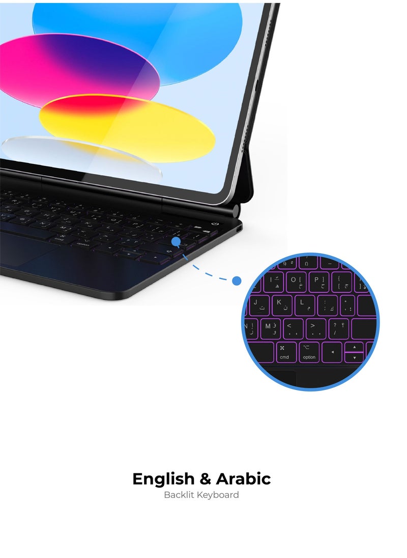 Magic Folio Detachable Magnetic Keyboard with Large Precision Trackpad, Full-Size Backlit Keyboard Designed for iPad 10th Gen 10.9 inch