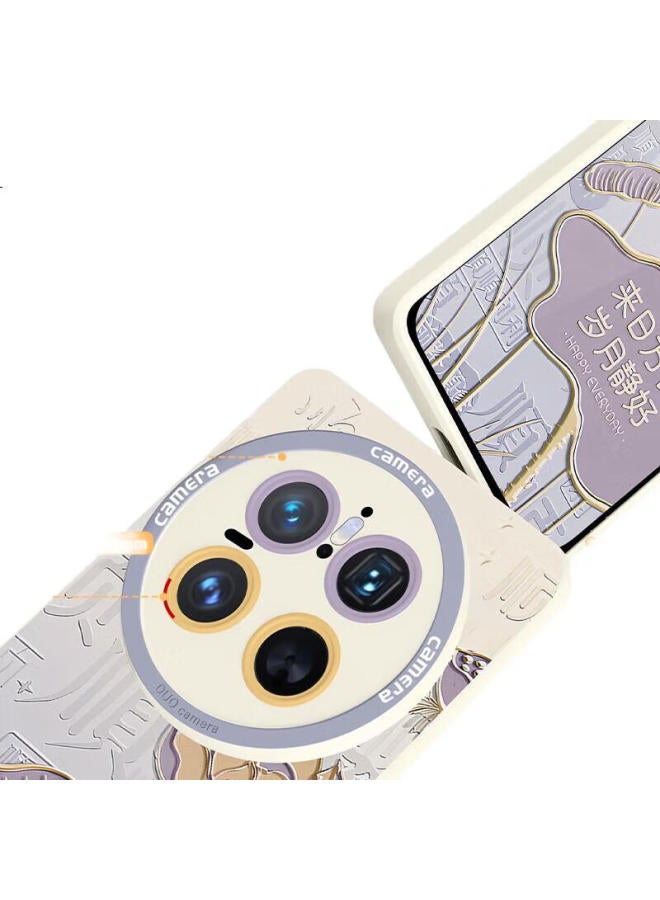 Xp Compatible Huawei Mate70 Phone Case Lens Full Coverage Mate70 Soft Shell Heat Dissipation Silicone Cartoon Wind Cute Girl High-end Anti-fall - Antique White Wind Water - Image 3