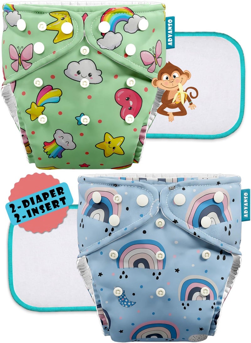 Advanso Leakage Proof cloth diapers for babies, high absorbent 2 reusable diaper 2 insert pad combo pack washable cloth diaper free size 5-18kg adjustable pocket cover 26 - Image 1