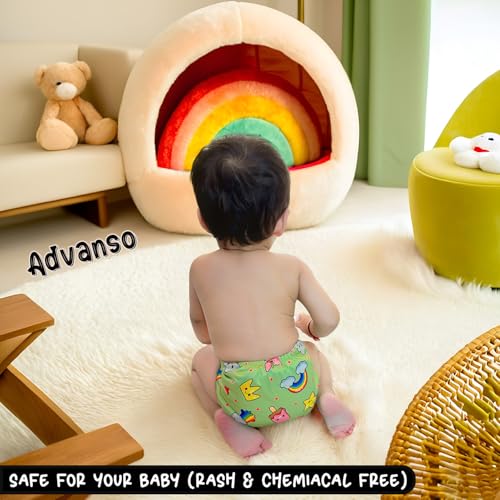 Advanso Leakage Proof cloth diapers for babies, high absorbent 2 reusable diaper 2 insert pad combo pack washable cloth diaper free size 5-18kg adjustable pocket cover 26 - Image 4
