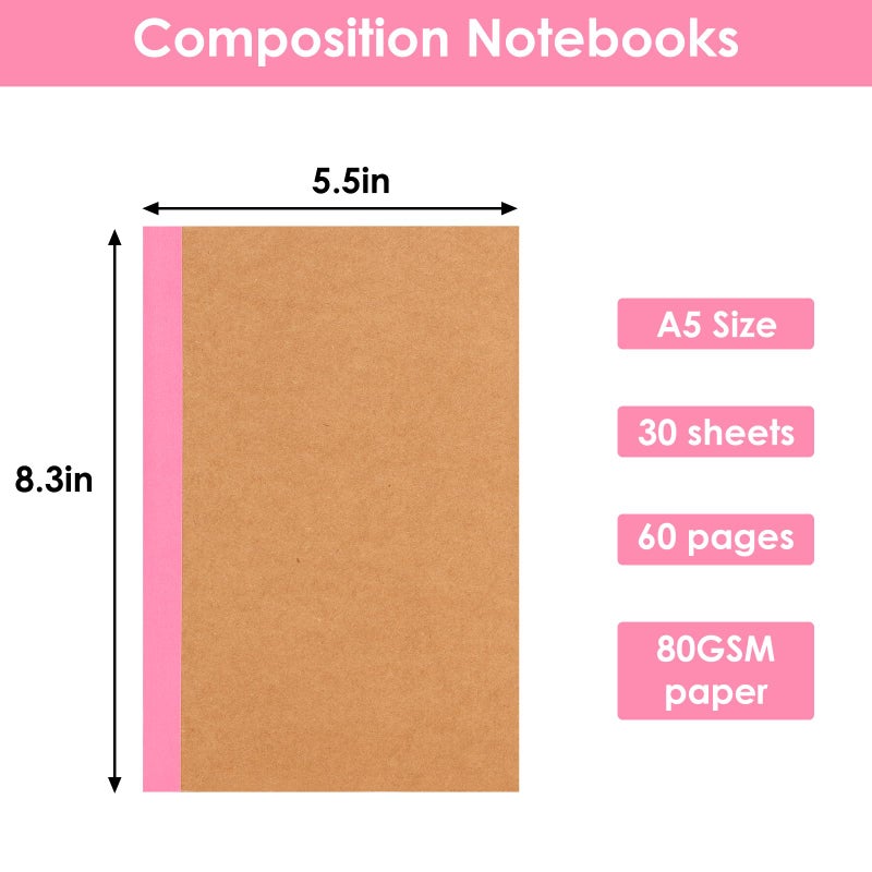 LABUK 40pcs Journals Bulk, A5 Kraft Lined Journaling Notebooks Bulk, Rainbow Composition Notebook, 12 Colors 60 Pages for Writing, School, Kids Gift - Image 2