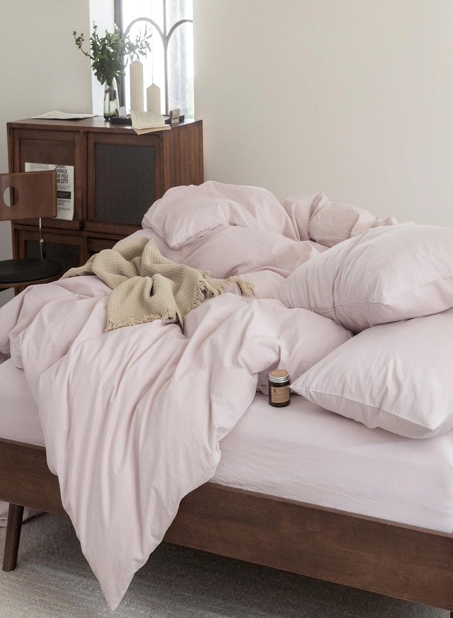 FOSSA Duvet Cover Set 100% Washed Cotton Linen Feel Super Soft Breathable Cozy 3 Pieces Bedding Sets Solid Greyish Pink （King - Image 5