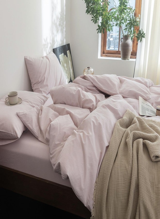 FOSSA Duvet Cover Set 100% Washed Cotton Linen Feel Super Soft Breathable Cozy 3 Pieces Bedding Sets Solid Greyish Pink （King - Image 3