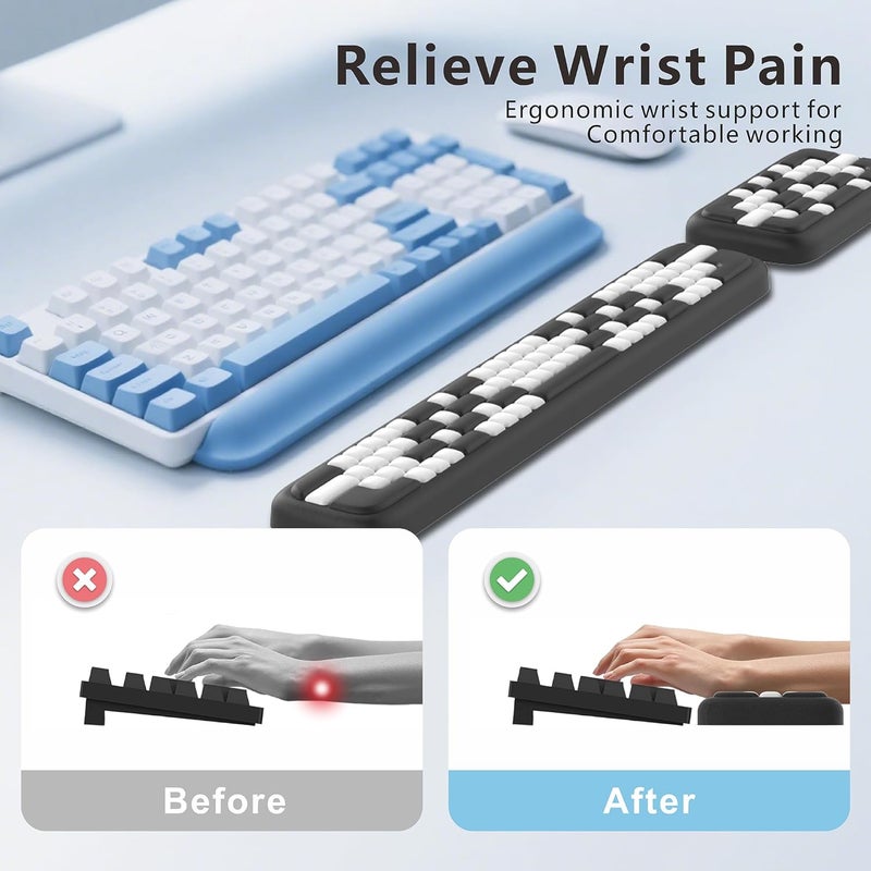 MEKASS Keyboard Wrist Rest, Ergonomic Wrist Pad, Soft Memory Foam Keyboard Hand Rest with Non-Slip Base, Easy Typing, Pain Relief, Comfort Support for Office Work Gaming Accessories (Black White) - Image 2
