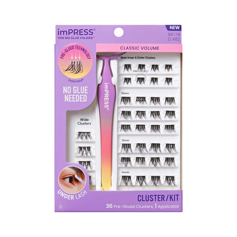 Impress Kiss Impress Falsies Self Adhesive Eyelashes Press On Lashes 12mm14mm Glam Volume Lashes Black No Glue Needed Invisible Band 36 Lash Clusters NonStick Applicator Voluminous - Image 2