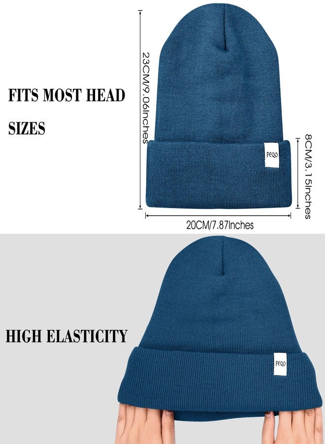 FEQO 4 Pack Satin Lined Beanie Hats Soft Silk Lined Beanies Knit Warm Cuffed Hats for Women Men, Oatmeal, Blue, Dark Gray, Black, One size - Image 3