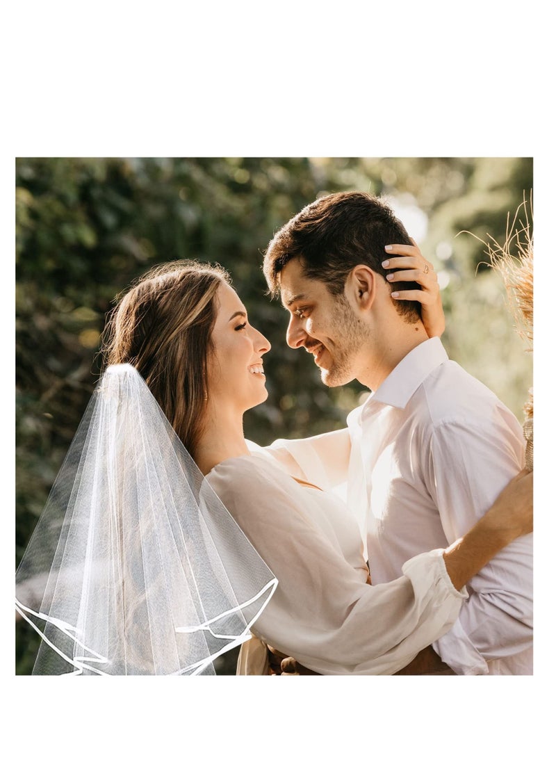 Captaintech 2 Pieces Bridal Veil Wedding Vails, Simple Wedding Bridal Veil with Comb, Lace Veil Black Veil White Veil Shoulder Length Vails Women's Church Veils for Brides Shower Party (Black and White)  - Image 3