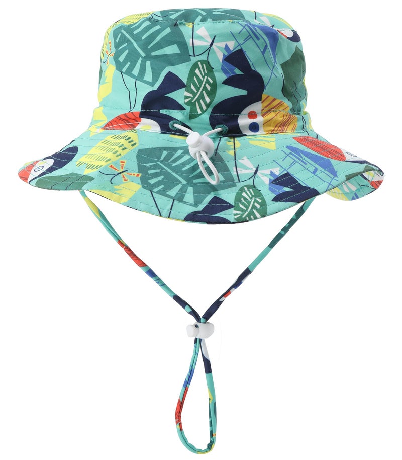 SGMWVB Toddler boys' swimsuit trunk rashguard set with beach sun hat and baby girls' swim bathing suit set pull on shorts Navy Bird 3-6 Months - Image 4