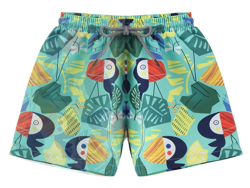 SGMWVB Toddler boys' swimsuit trunk rashguard set with beach sun hat and baby girls' swim bathing suit set pull on shorts Navy Bird 3-6 Months - Image 3