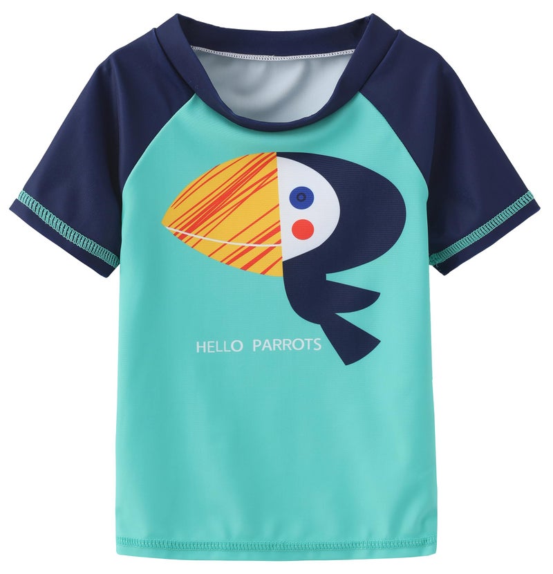 SGMWVB Toddler boys' swimsuit trunk rashguard set with beach sun hat and baby girls' swim bathing suit set pull on shorts Navy Bird 3-6 Months - Image 2