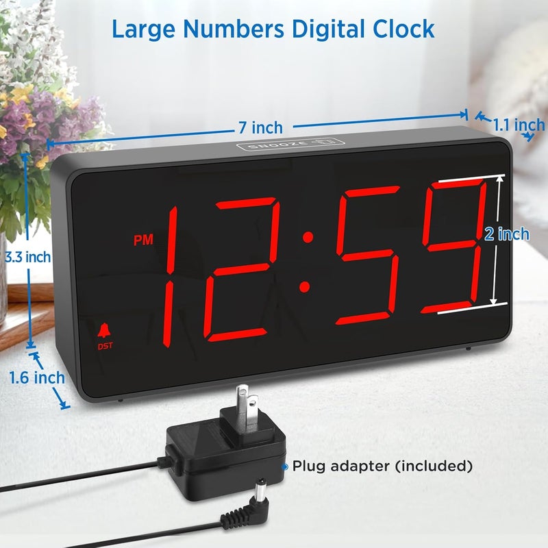 Peakeep Digital Clock, Alarm Clock for Bedrooms with USB Charger Port - Large Big Numbers 5 Brightness for Seniors, Battery Backup, Loud Alarm 5 Volums (Black with Red Digits) - Image 2