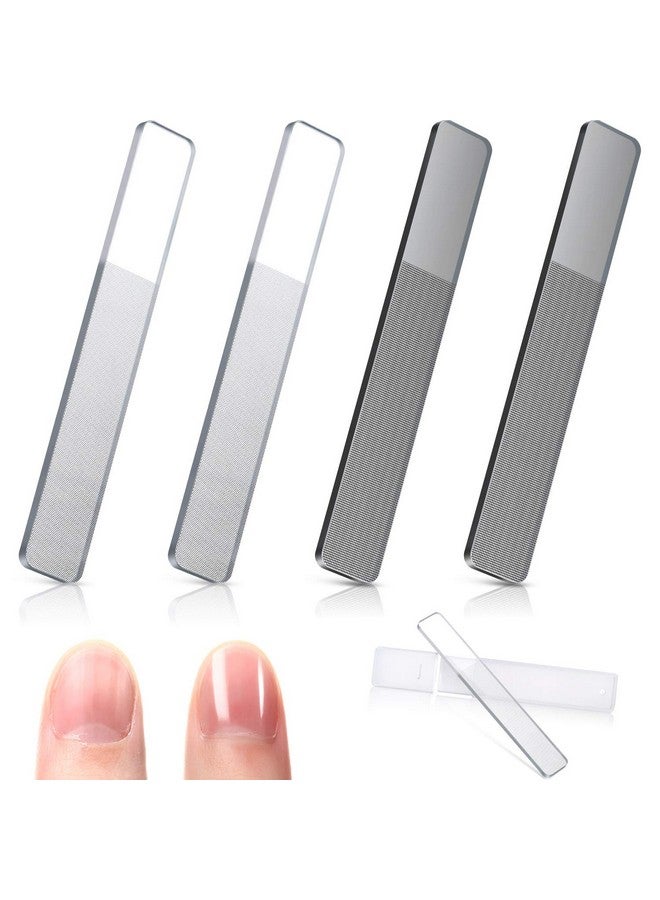 Mudder 4 Pieces Glass Nail Shiner Crystal Nail Shine Buffer Polisher Crystal Glass Nano Nail File With Case For Natural Nails (White And Black Flat End) - Image 1