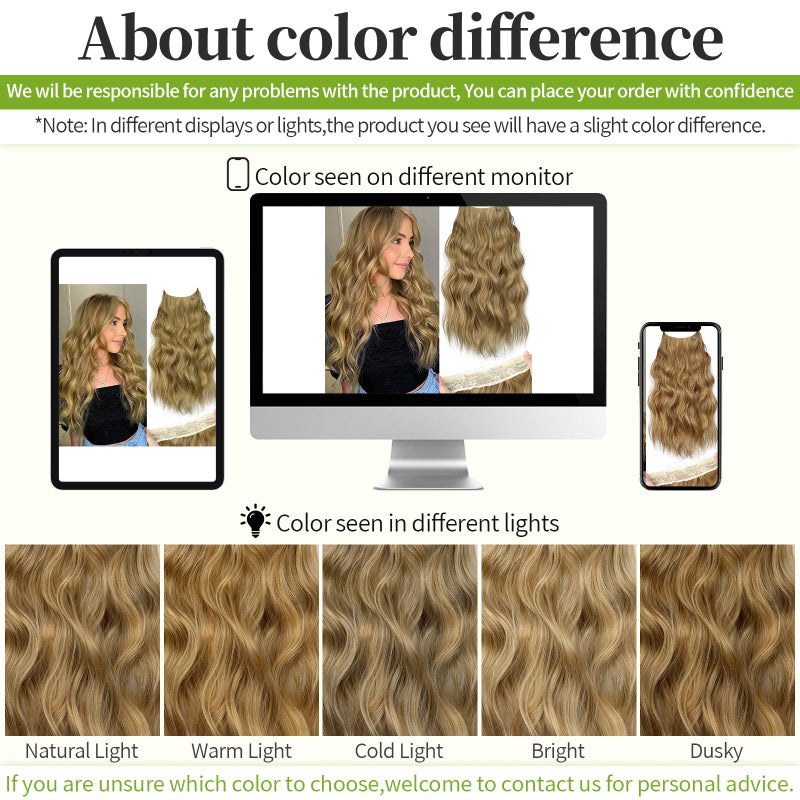 KooKaStyle Invisible Wire Hair Extensions with Transparent Headband Adjustable Size 4 Secure Clips Long Wavy Secret Wire Hairpiece 20 Inch Honey Blonde for Women - Image 5