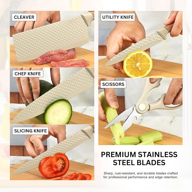 Home Essentials 6 Piece Knife Set with Block | Razor-Sharp | German Engineered Knife Set | Lightweight and Strong | Chef, Kitchen, Veg, Bread, Tomato Knife | Dishwasher Safe - Image 3