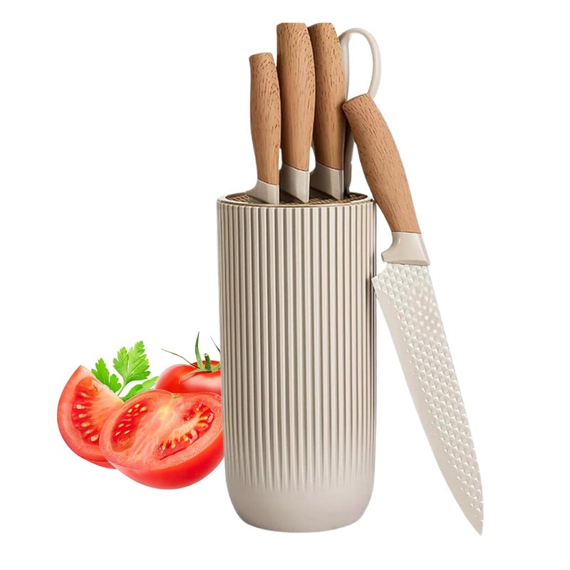 Home Essentials 6 Piece Knife Set with Block | Razor-Sharp | German Engineered Knife Set | Lightweight and Strong | Chef, Kitchen, Veg, Bread, Tomato Knife | Dishwasher Safe - Image 1