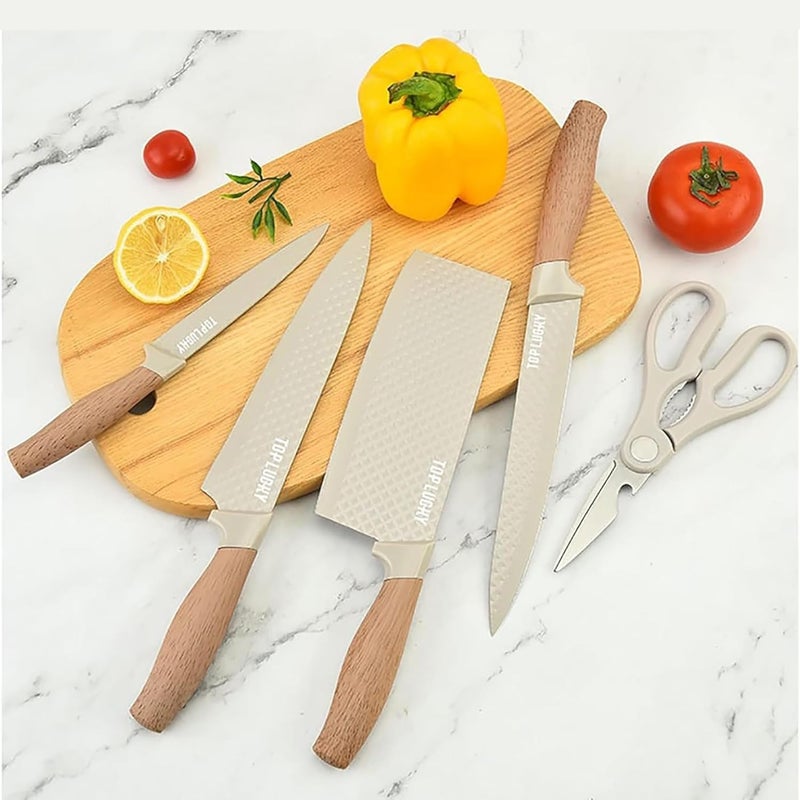Home Essentials 6 Piece Knife Set with Block | Razor-Sharp | German Engineered Knife Set | Lightweight and Strong | Chef, Kitchen, Veg, Bread, Tomato Knife | Dishwasher Safe - Image 2