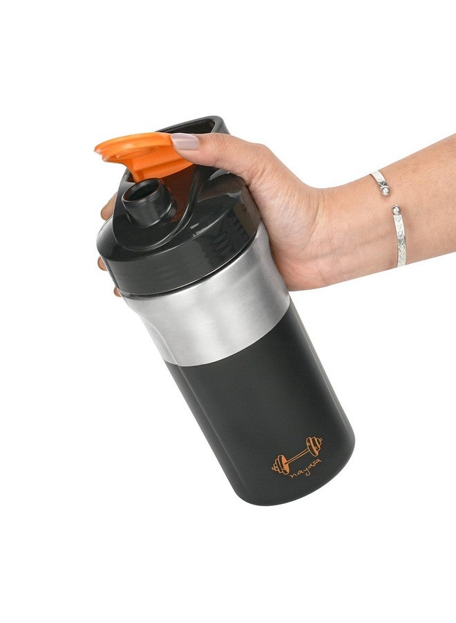 Nayasa Alloy Cross Fit Stainless Steel Gym Shaker Bottle | 900ml | Leakproof & Durable | Pre & Post Workout Sipper Bottle | BPA-Free Sports Shaker for Protein, Smoothies | Gym & Fitness Bottle | Black - Image 4