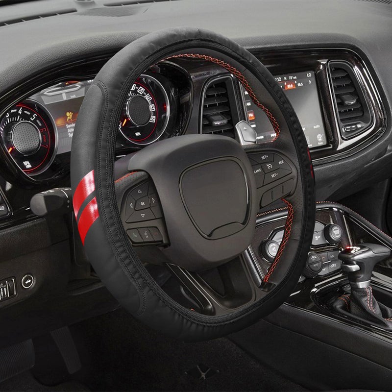 YOSRTER Steering Wheel Cover for Dodge Charger Durango Challenger Journey Ram Breathable AntiSlip Leather Wheel Covers for Dodge Steering Wheel Accessories Compatible 1415 InchRed Trim